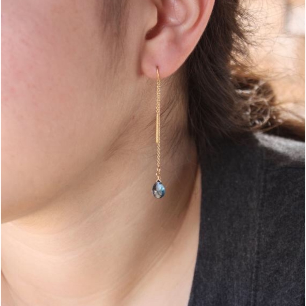 Blue Topaz Threader Earrings Choice Gold or Silver
